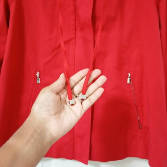 Zara Women Red Jacket Size M Full Zip Collared Lined Pockets Long Sleeve - Picture 5 of 16